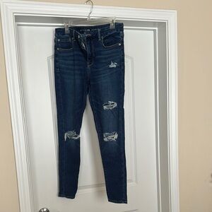 American Eagle Blue Skinny Jeans with Distressed Details